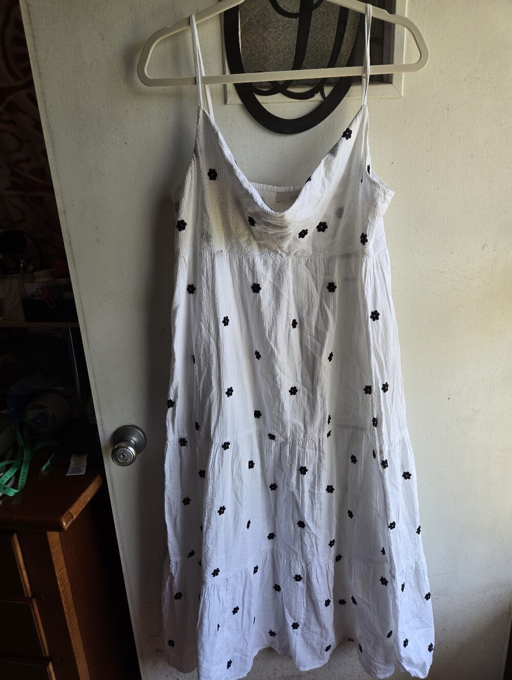 Loft Women's White Sundress with Black Floral Embroidery NWT